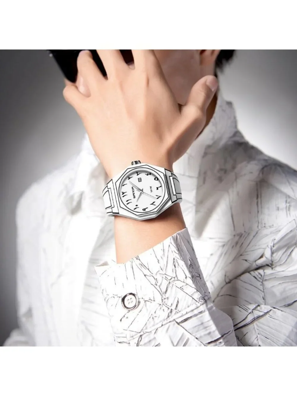 Men's White Analog Silicone Strap Unique Anime-Inspired Arabic Dial Wrist Watch